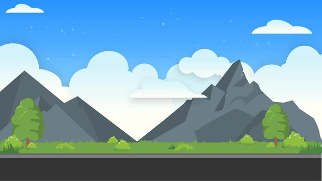 animated cartoon videos. animated video depicting the atmosphere around the mountains, accompanied by blue clouds and cool air.
