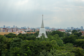 View of white pagoda at Wat Phra Sri Mahathat Woramahawihan temple Bangkok