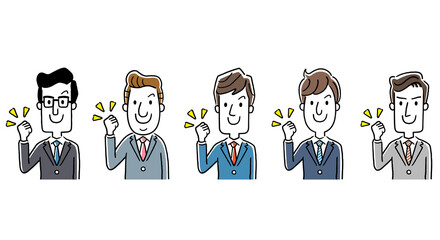 イラスト素材：ビジネスマン、やる気、元気な男性、セット、コレクション
