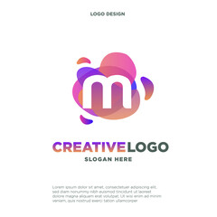 Letter M logo with colorful splash background, letter combination logo design for creative industry, web, business and company.