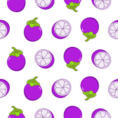 Mangosteen seamless pattern design. Mangosteen fruit pattern background. Fruit seamless pattern isolated.