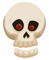 Isolated Funny Skull with Red Eyes, Vector Illustration