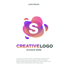 Letter S logo with colorful splash background, letter combination logo design for creative industry, web, business and company.