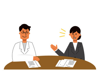 説明するビジネスウーマンと納得する医者