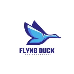 Vector Logo Illustration Flying Duck Simple Mascot Style.