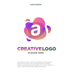 Letter A logo with colorful splash background, letter combination logo design for creative industry, web, business and company.