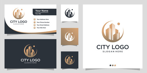 Fototapeta premium City logo with modern unique concept and business card design Premium Vector