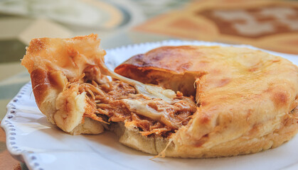Shredded chicken pie with cheese