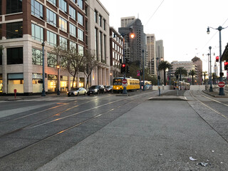 Twilight view of corner of the Embarcadero St. and Folsom St. in San Francisco,California.