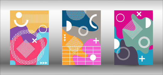 Fototapeta premium Memphis background set covers.