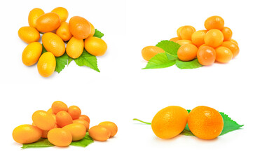 Group of kumquats over a white background