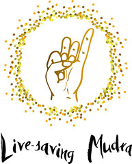 Vector illustration of life-saving mudra for templates, cards, badges, web. Live-Saving Mudra - a gesture with your fingers. Symbol in concept of buddhism or hinduism. Mudra wise for emergency care.