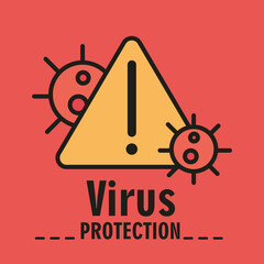 warning alert sign, coronavirus covid 19 virus protection line and fill icon