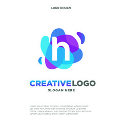 Letter H logo with colorful splash background, letter combination logo design for creative industry, web, business and company.