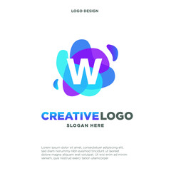 Letter W logo with colorful splash background, letter combination logo design for creative industry, web, business and company.