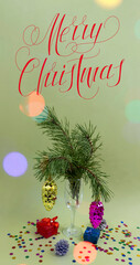 Merry Christmas and happy new year. Card, banner, flat lay, flyer, poster, greeting card with text - Merry Christmas