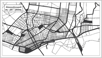 Alexandroupoli Greece City Map in Black and White Color in Retro Style. Outline Map.
