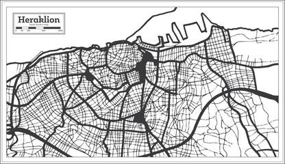 Heraklion Greece City Map in Black and White Color in Retro Style. Outline Map.