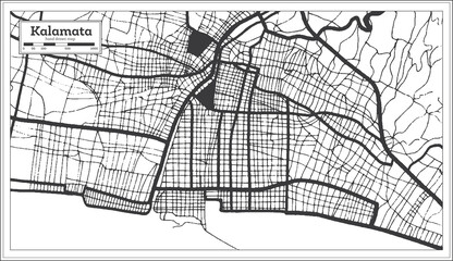 Kalamata Greece City Map in Black and White Color in Retro Style. Outline Map.