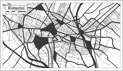 Katerini Greece City Map in Black and White Color in Retro Style. Outline Map.