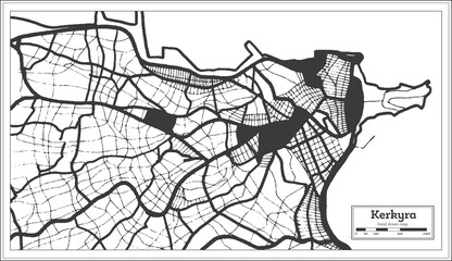 Kerkyra Greece City Map in Black and White Color in Retro Style. Outline Map.