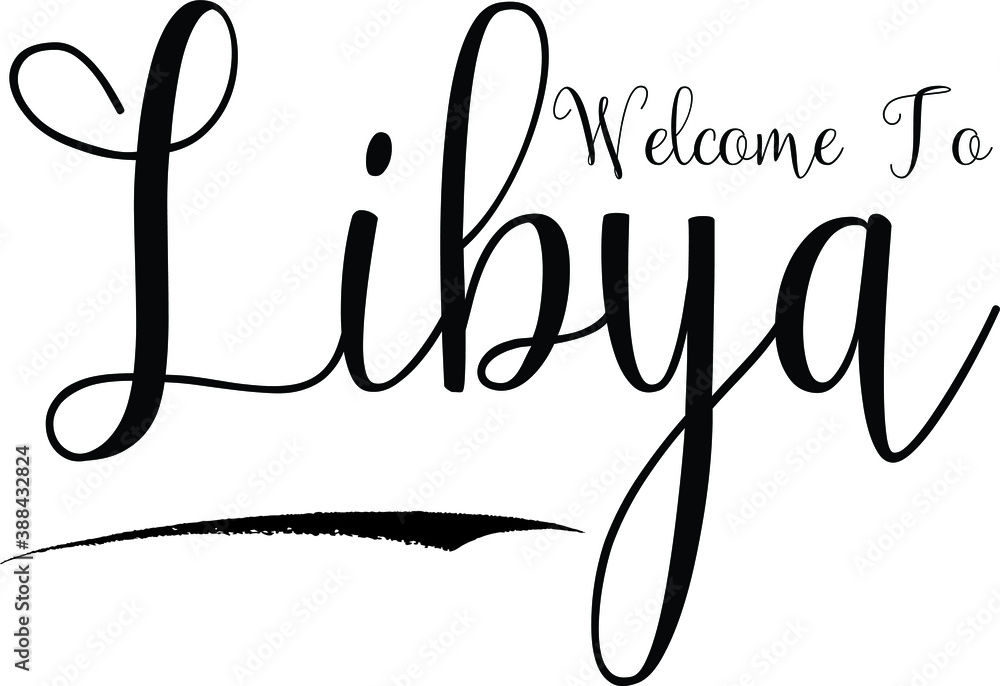 Fototapete welcome to libya country name calligraphy text black color text on white background