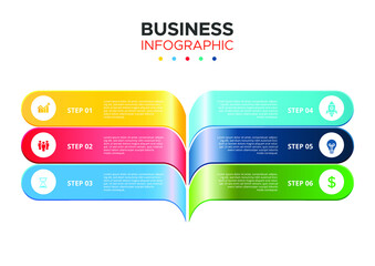 Business Infographic template. Colorful shapes presentation design with numbers 6 options or steps. vector illustration