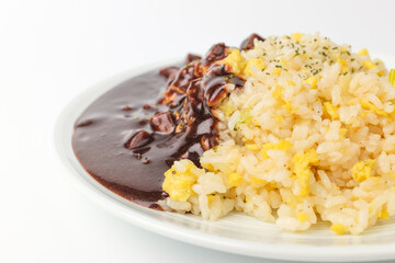 Jajang rice on white background