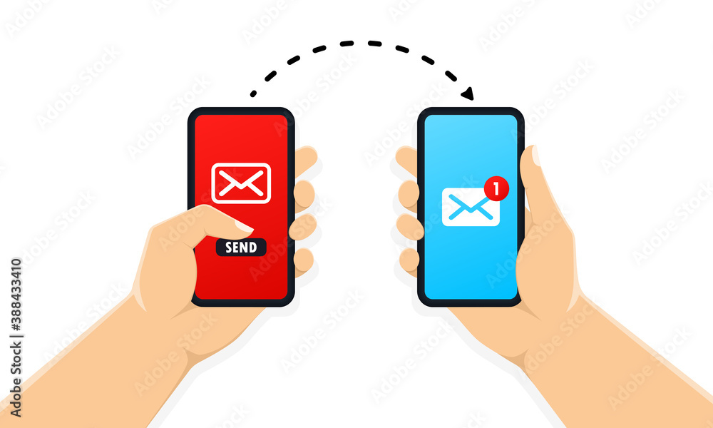 Aufkleber two hands holding smartphone with new message notification on screen. mobile phone alert about new e