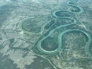 Winding River in Haiti Aerial view