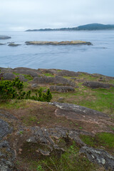 San Juan Island viewed from Shark Reef Sanctuary, Lopez Island, Washington, USA