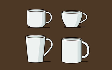 Vector of 4 coffee cups in cartoon style