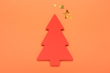 Beautiful Christmas tree on color background