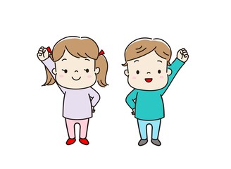 ガッツポーズをする男の子と女の子