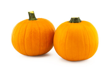 Two orange pumpkins on white background