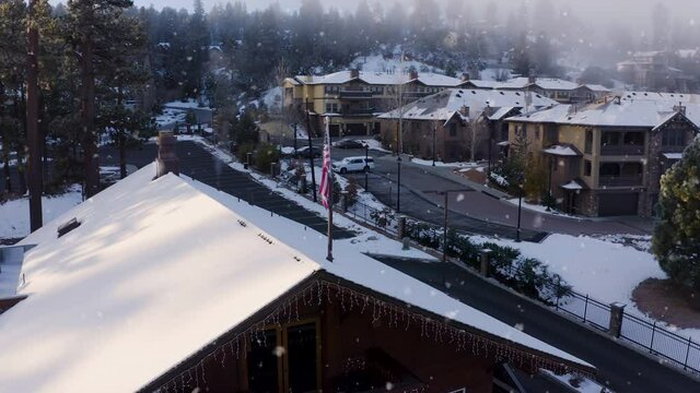 Aerial footage of first snowfall of the season at Big Bear ski resort in Southern California.