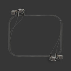 Innovative music quotation template in headphones quotes isolated on backdrop. Creative banner illustration with quote in a frame wire with Black quotes. speech bubble Template modern headset design.