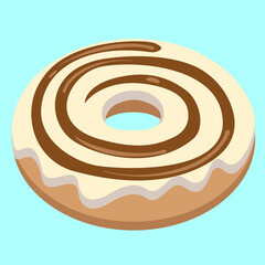 Donut. Color illustration. Caramel and chocolate icing and jam. Juicy picture.
