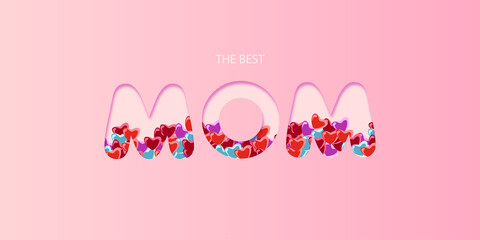 Mother's day greeting card. Paper postcard with inset words and confit of hearts. EPS 10. For postcards, invitations, banners