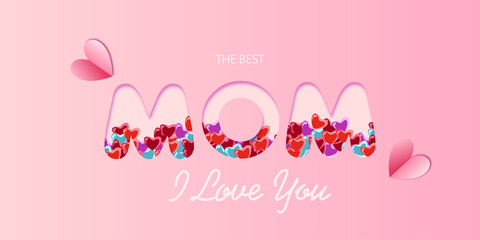 Mother's day greeting card. Paper postcard with inset words and confit of hearts. With a Declaration of love. EPS 10. For postcards, invitations, banners