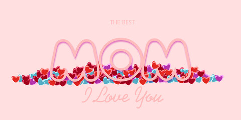 Mother's day greeting card. Paper postcard with inset words and confit of hearts. With a Declaration of love. EPS 10. For postcards, invitations, banners