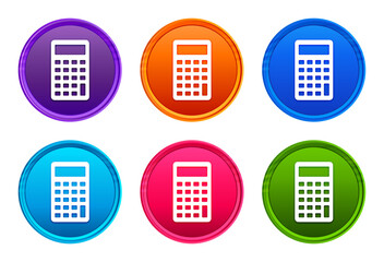 Calculator icon luxury bright round button set 6 color vector