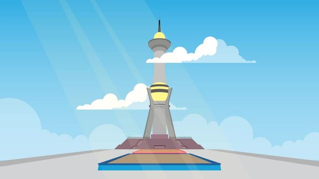 Animated cartoon videos, historical tours in Kendari, Indonesia. The monument is called Tugu MTQ. The distinctive monument of unity is found in Southeast Sulawesi, Indonesia.
