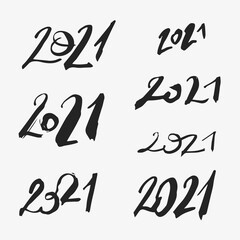 2021 New Year. Hand written vector date. Ink set.