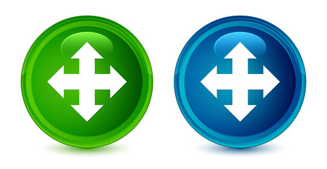 Move icon artistic shiny glossy blue and green round button set