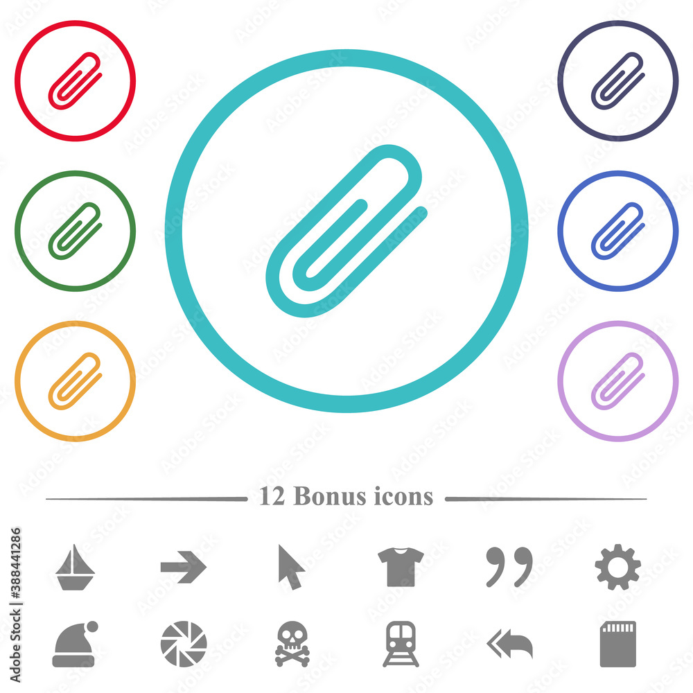 Poster attachment flat color icons in circle shape outlines