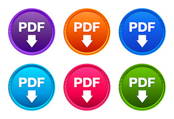 PDF download icon luxury bright round button set 6 color vector