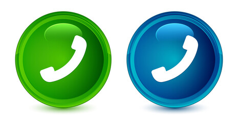 Phone icon artistic shiny glossy blue and green round button set