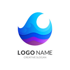 wave logo design with 3d colorful style