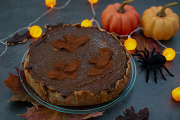 Delicious home made chocolate pumokin pie for halloween